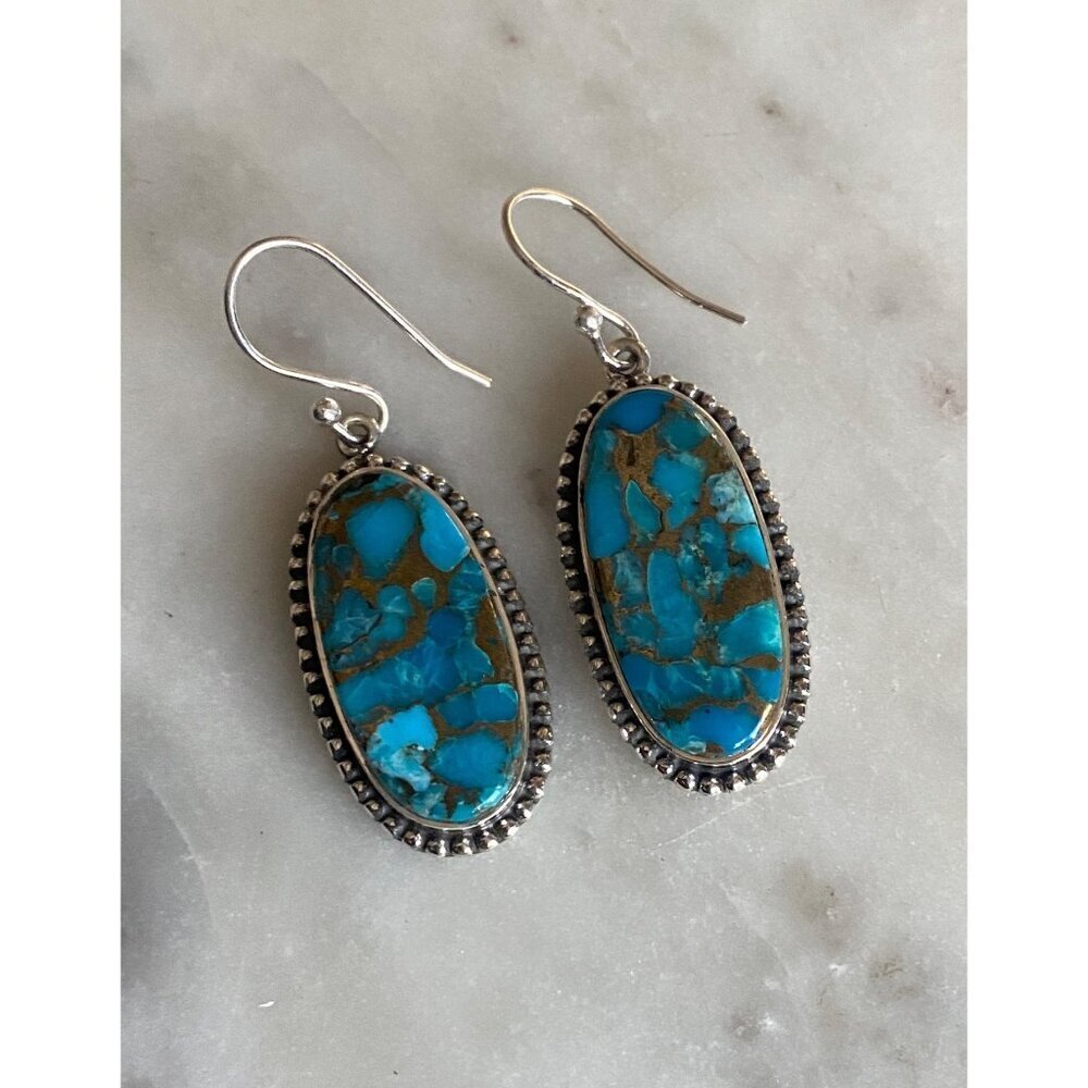 NEW Spiney Turquoise Beaded Sterling Silver Dangle Earrings